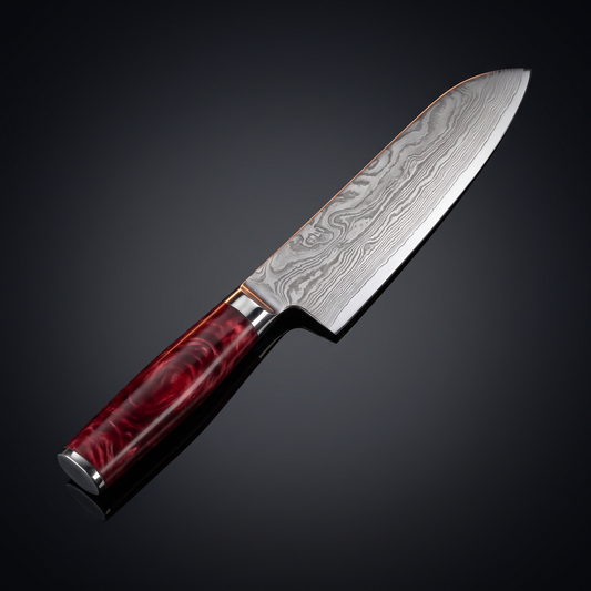ダマスカス 三徳包丁 180mm 赤樹脂柄